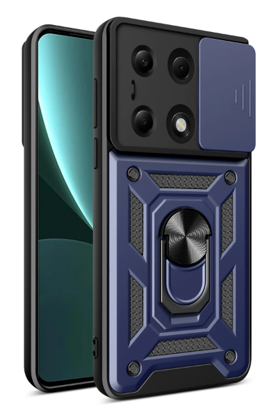 Newface Xiaomi Poco M6 Pro 4G Kılıf Pars Lens Yüzüklü Silikon - Lacivert resmi