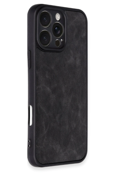 Newface iPhone 16 Pro Max Kılıf Aras Deri Kapak - Siyah resmi