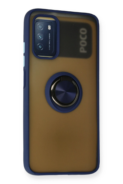 Newface Xiaomi Redmi 9T Kılıf Montreal Yüzüklü Silikon Kapak - Lacivert resmi