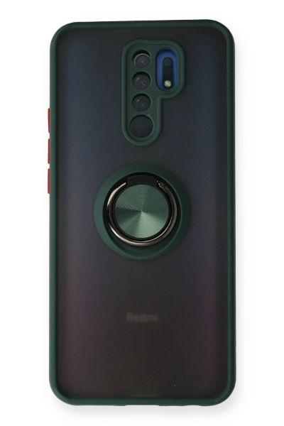 Newface Xiaomi Redmi 9 Kılıf Montreal Yüzüklü Silikon Kapak - Yeşil resmi