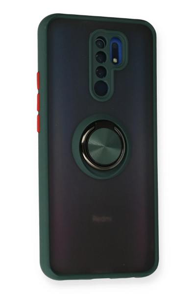 Newface Xiaomi Redmi 9 Kılıf Montreal Yüzüklü Silikon Kapak - Yeşil resmi