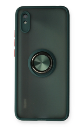 Newface Xiaomi Redmi 9A Kılıf Montreal Yüzüklü Silikon Kapak - Yeşil resmi