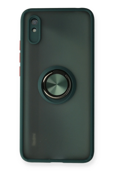 Newface Xiaomi Redmi 9A Kılıf Montreal Yüzüklü Silikon Kapak - Yeşil resmi