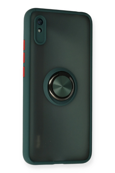 Newface Xiaomi Redmi 9A Kılıf Montreal Yüzüklü Silikon Kapak - Yeşil resmi