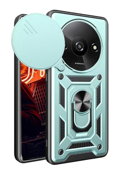 Newface Xiaomi Redmi A3 4G Kılıf Pars Lens Yüzüklü Silikon - Yeşil resmi