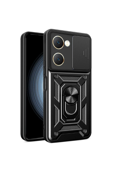 Newface Vivo Y18 Kılıf Pars Lens Yüzüklü Silikon - Siyah resmi