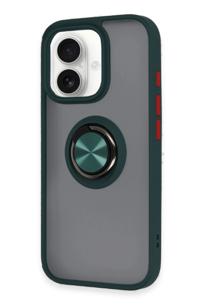 Newface iPhone 16 Kılıf Montreal Yüzüklü Silikon Kapak - Yeşil resmi