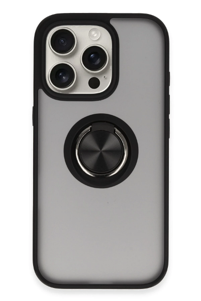 Newface iPhone 16 Pro Max Kılıf Montreal Yüzüklü Silikon Kapak - Siyah resmi