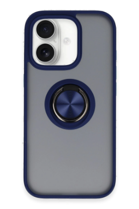 Newface iPhone 16 Kılıf Montreal Yüzüklü Silikon Kapak - Lacivert resmi
