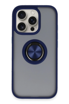 Newface iPhone 16 Pro Kılıf Montreal Yüzüklü Silikon Kapak - Lacivert resmi