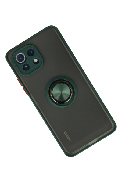 Newface Xiaomi Mİ 11 Lite Kılıf Montreal Yüzüklü Silikon Kapak - Yeşil resmi