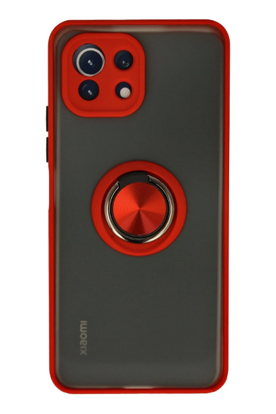Newface Xiaomi Mİ 11 Lite Kılıf Montreal Yüzüklü Silikon Kapak - Kırmızı resmi