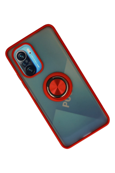 Newface Xiaomi Redmi K40 Kılıf Montreal Yüzüklü Silikon Kapak - Kırmızı resmi