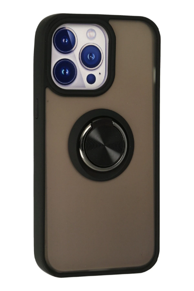 Newface iPhone 13 Pro Kılıf Montreal Yüzüklü Silikon Kapak - Siyah resmi