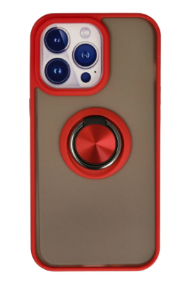 Newface iPhone 13 Pro Max Kılıf Montreal Yüzüklü Silikon Kapak - Kırmızı resmi