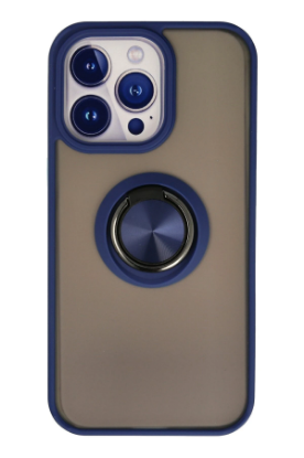 Newface iPhone 13 Pro Max Kılıf Montreal Yüzüklü Silikon Kapak - Lacivert resmi