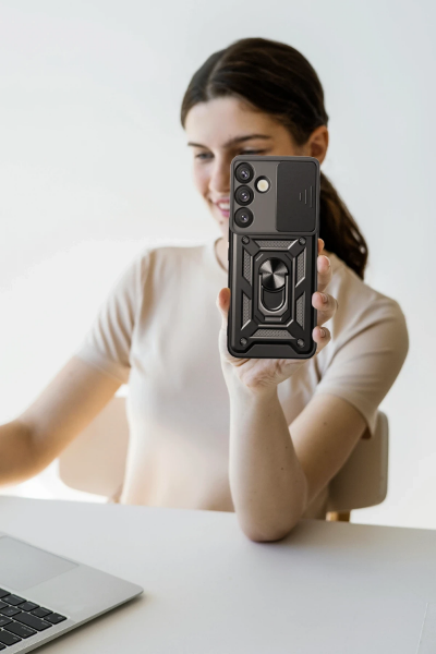 Newface Samsung Galaxy S25 Kılıf Pars Lens Yüzüklü Silikon - Kırmızı resmi