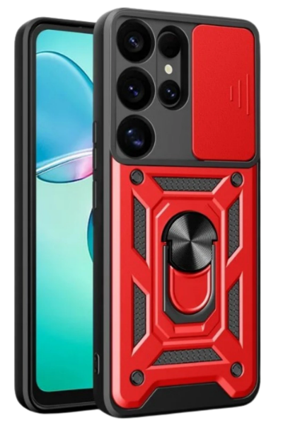 Newface Samsung Galaxy S25 Ultra Kılıf Pars Lens Yüzüklü Silikon - Kırmızı resmi