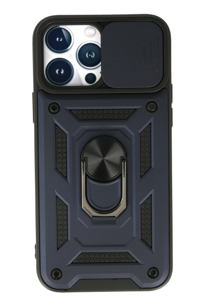 Newface iPhone 13 Pro Max Kılıf Pars Lens Yüzüklü Silikon - Lacivert resmi