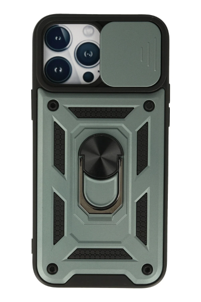Newface iPhone 13 Pro Max Kılıf Pars Lens Yüzüklü Silikon - Yeşil resmi