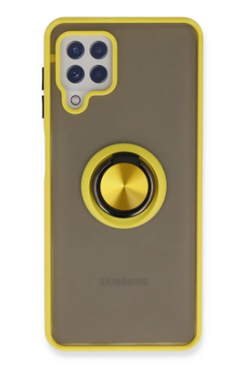 Newface Samsung Galaxy A22 Kılıf Montreal Yüzüklü Silikon Kapak - Sarı resmi