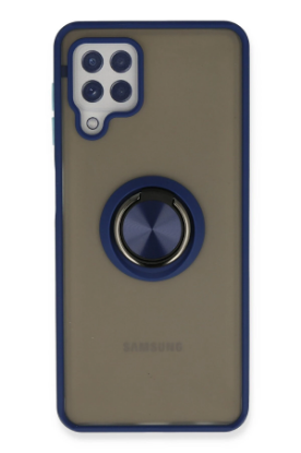 Newface Samsung Galaxy A22 Kılıf Montreal Yüzüklü Silikon Kapak - Lacivert resmi