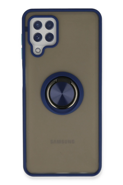 Newface Samsung Galaxy A22 Kılıf Montreal Yüzüklü Silikon Kapak - Lacivert resmi