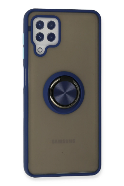Newface Samsung Galaxy A22 Kılıf Montreal Yüzüklü Silikon Kapak - Lacivert resmi