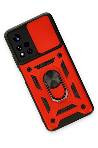 Newface Xiaomi Redmi Note 11T Kılıf Pars Lens Yüzüklü Silikon - Kırmızı resmi