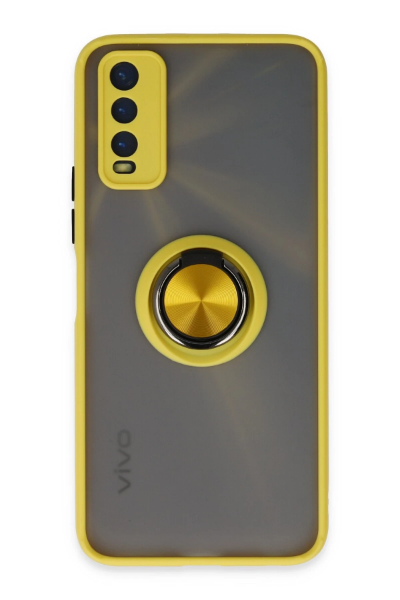 Newface Vivo Y11S Kılıf Montreal Yüzüklü Silikon Kapak - Sarı resmi