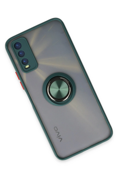Newface Vivo Y11S Kılıf Montreal Yüzüklü Silikon Kapak - Yeşil resmi
