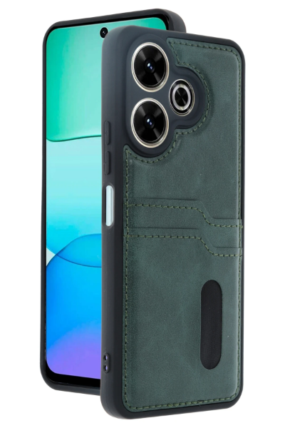 Newface Xiaomi Redmi 13 4G Kılıf Sara Kartvizitli Deri Kılıf - Koyu Yeşil resmi