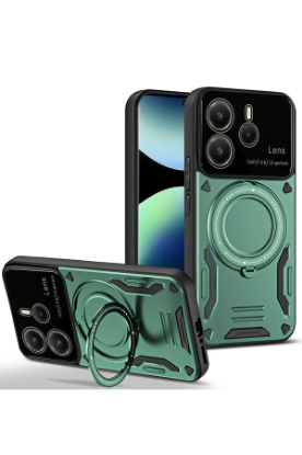 Newface Xiaomi Redmi Note 14 4G Kılıf Joy Lens Standlı Kapak - Koyu Yeşil resmi