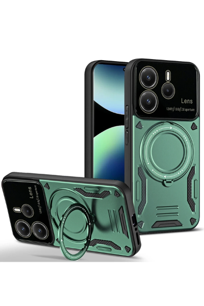 Newface Xiaomi Redmi Note 14 4G Kılıf Joy Lens Standlı Kapak - Koyu Yeşil resmi