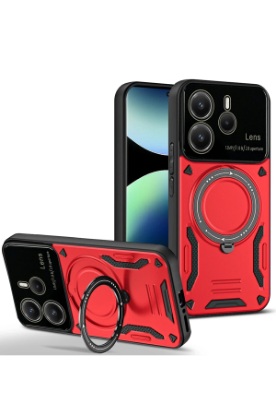 Newface Xiaomi Redmi Note 14 4G Kılıf Joy Lens Standlı Kapak - Kırmızı resmi