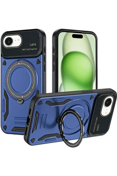 Newface iPhone 16E Kılıf Joy Lens Standlı Kapak - Lacivert resmi