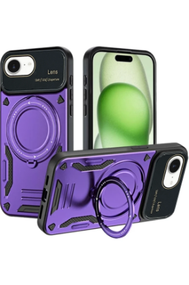 Newface iPhone 16E Kılıf Joy Lens Standlı Kapak - Mor resmi