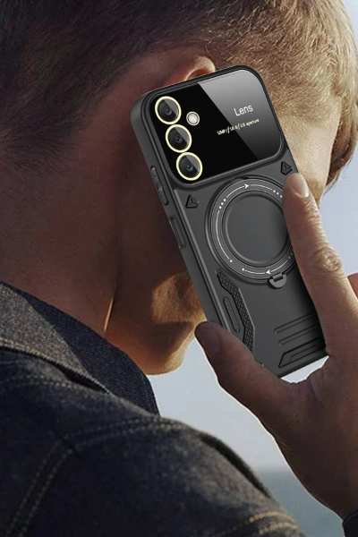 Newface Samsung Galaxy S25 FE Kılıf Joy Lens Standlı Kapak - Siyah resmi
