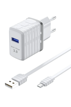 Newface C19Q 18W USB Çıkışlı Ekstra USB to Micro Kablolu PD Hızlı Şarj Cihazı - Beyaz resmi