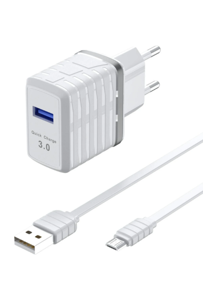 Newface C19Q 18W USB Çıkışlı Ekstra USB to Micro Kablolu PD Hızlı Şarj Cihazı - Beyaz resmi