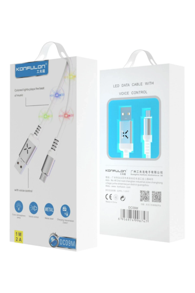 Konfulon DC09 Ses Duyarlı Işıklı Micro USB Kablo 1M 2A - Beyaz resmi