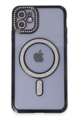 Newface iPhone 11 Kılıf Joke Simli Magneticsafe Kılıf - Siyah resmi
