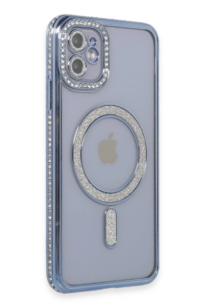 Newface iPhone 11 Kılıf Joke Simli Magneticsafe Kılıf - Mavi resmi