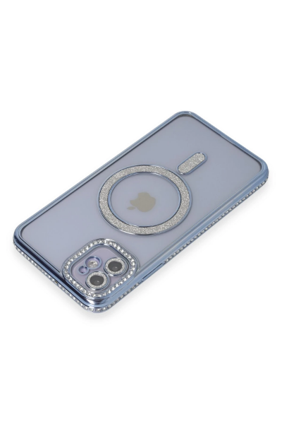 Newface iPhone 11 Kılıf Joke Simli Magneticsafe Kılıf - Mavi resmi
