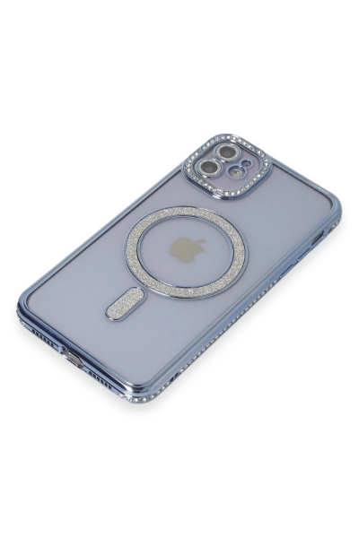 Newface iPhone 11 Kılıf Joke Simli Magneticsafe Kılıf - Mavi resmi