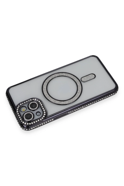 Newface iPhone 14 Kılıf Joke Simli Magneticsafe Kılıf - Siyah resmi