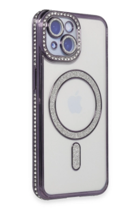 Newface iPhone 14 Kılıf Joke Simli Magneticsafe Kılıf - Derin Mor resmi