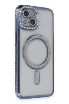 Newface iPhone 14 Kılıf Joke Simli Magneticsafe Kılıf - Mavi resmi