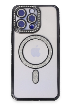 Newface iPhone 14 Pro Kılıf Joke Simli Magneticsafe Kılıf - Siyah resmi