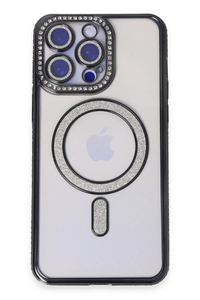 Newface iPhone 14 Pro Kılıf Joke Simli Magneticsafe Kılıf - Siyah resmi